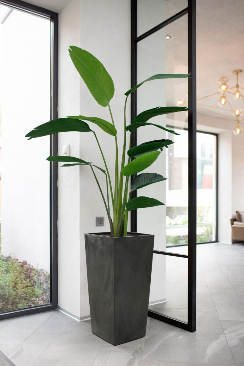 Tall Planter 68cm Black Concrete Effect Plant Pot with Insert - Kwikley
