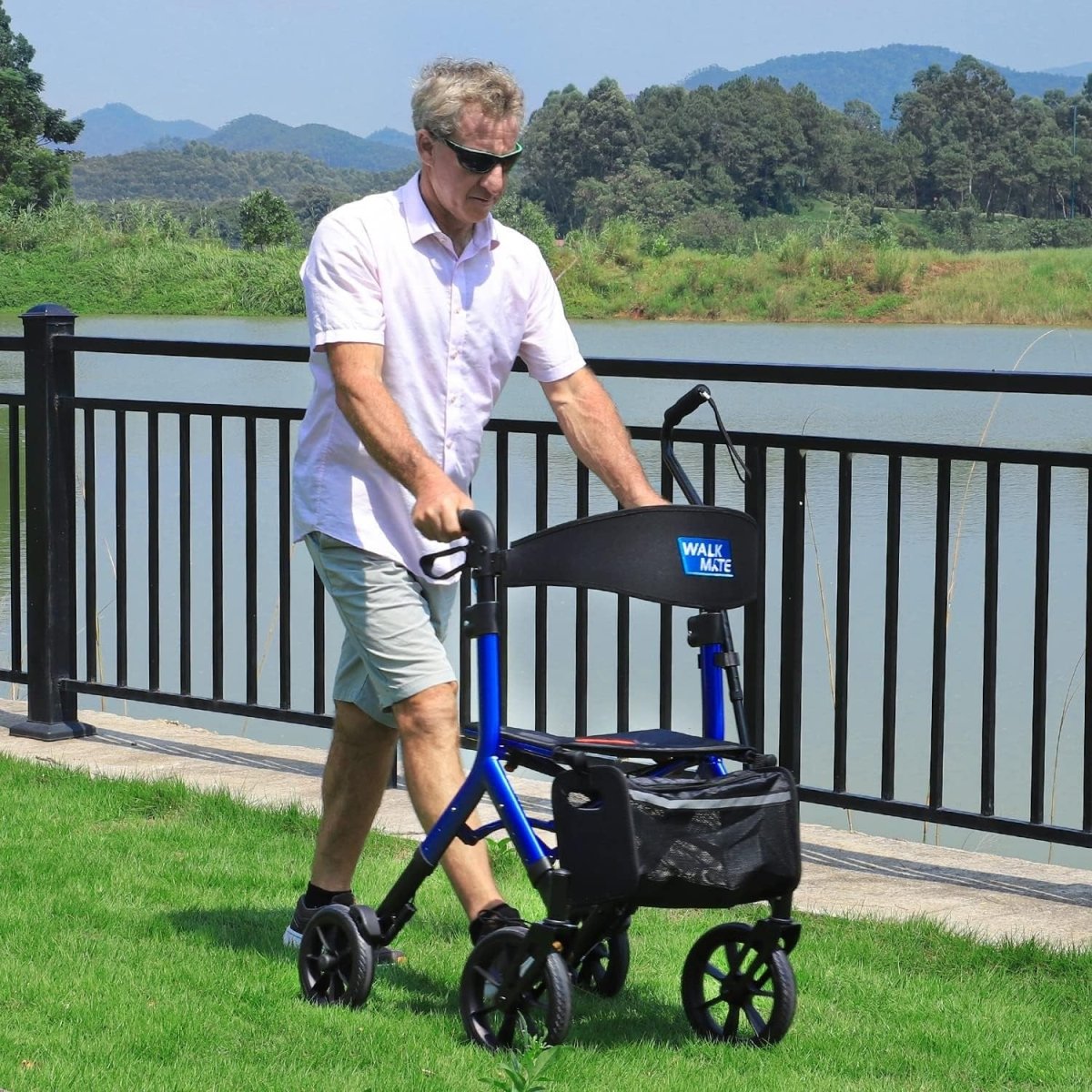 Tall Rollator Walker Folding Lightweight Seat 10in Wheels Bag Adjustable - Kwikley