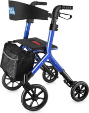 Tall Rollator Walker Folding Lightweight Seat 10in Wheels Bag Adjustable - Kwikley