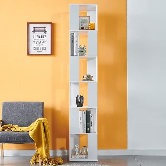 Tall Rotating Bookshelf 6 - Tier Slim Corner Storage Unit Modern Display Shelf - Kwikley