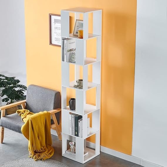 Tall Rotating Bookshelf 6 - Tier Slim Corner Storage Unit Modern Display Shelf - Kwikley