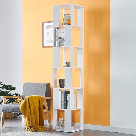 Tall Rotating Bookshelf 6 - Tier Slim Corner Storage Unit Modern Display Shelf - Kwikley