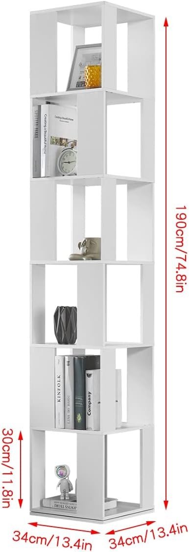 Tall Rotating Bookshelf 6 - Tier Slim Corner Storage Unit Modern Display Shelf - Kwikley