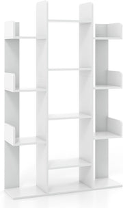 Tall Tree Bookcase 13 Tier White Wooden Shelf Unit Modern Display Storage Rack - Kwikley