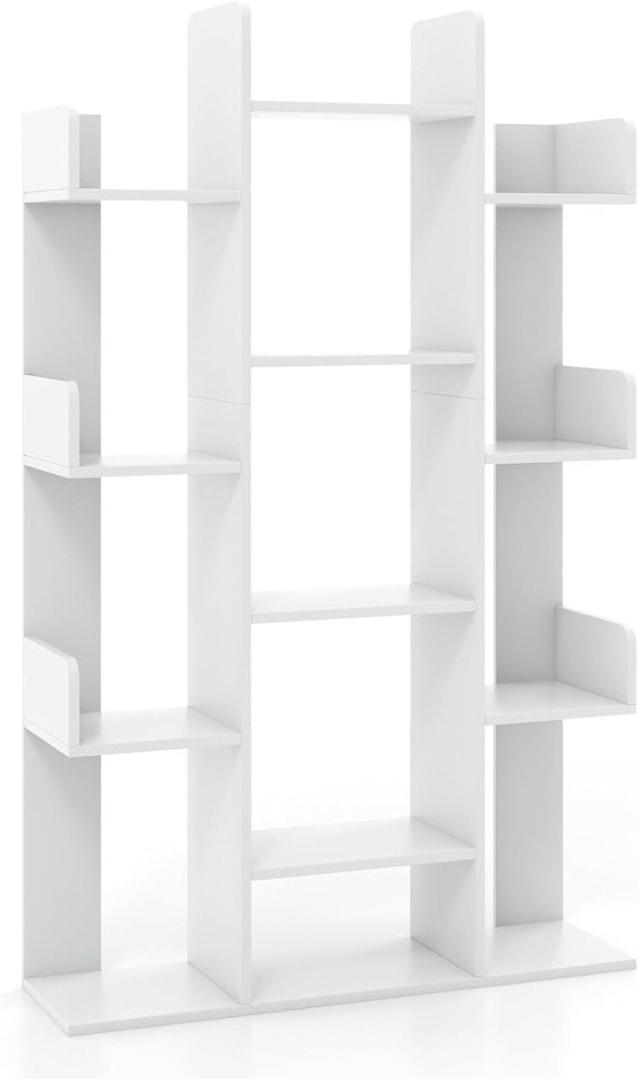 Tall Tree Bookcase 13 Tier White Wooden Shelf Unit Modern Display Storage Rack - Kwikley