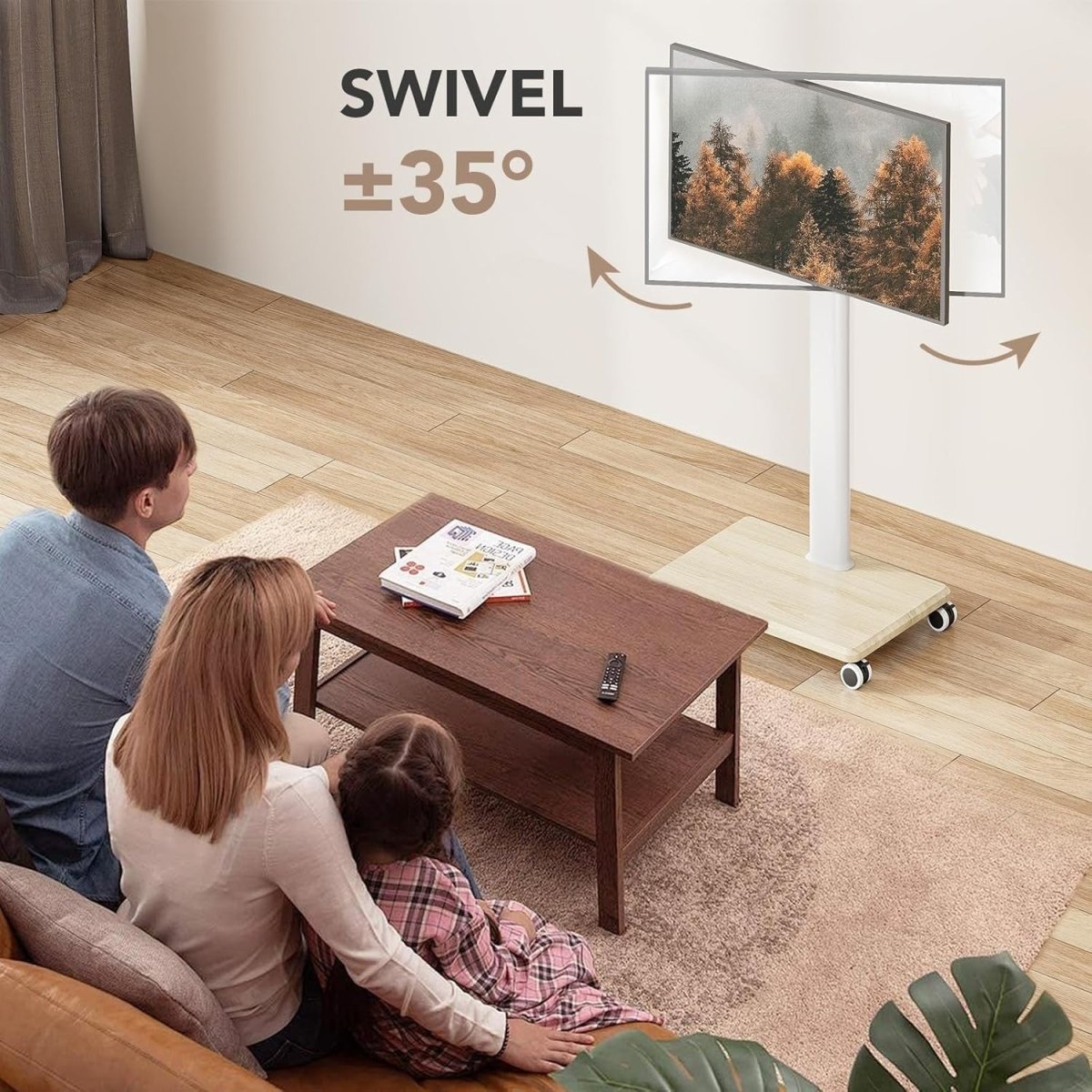Tall TV Stand on Wheels 27–65" Mobile Swivel Mount Adjustable Shelf - Kwikley