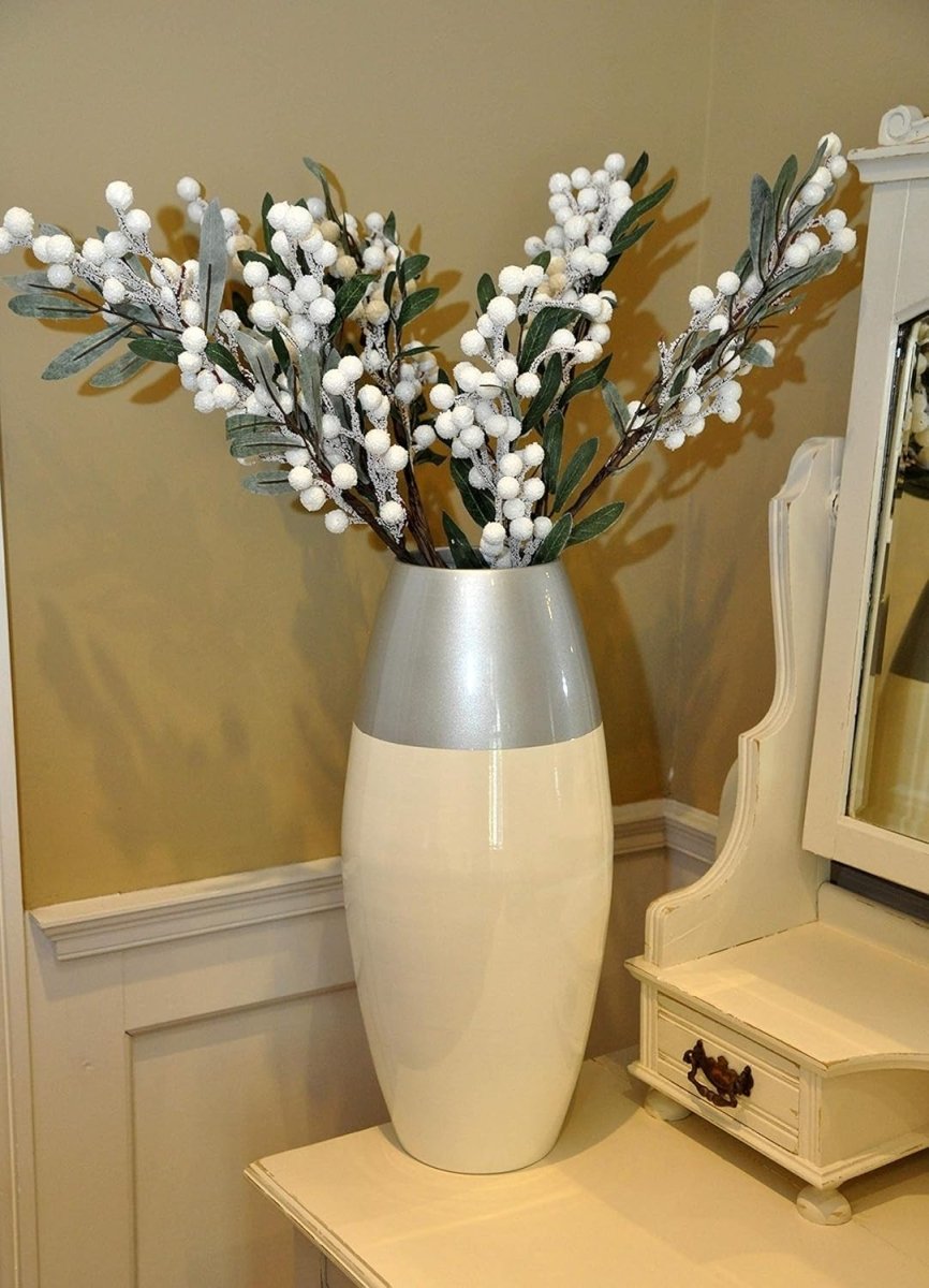 Tall White Bamboo Floor Vase 45cm Modern Silver Accent Home Décor - Kwikley