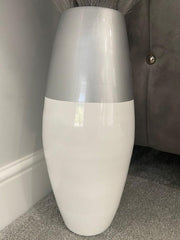 Tall White Bamboo Floor Vase 45cm Modern Silver Accent Home Décor - Kwikley