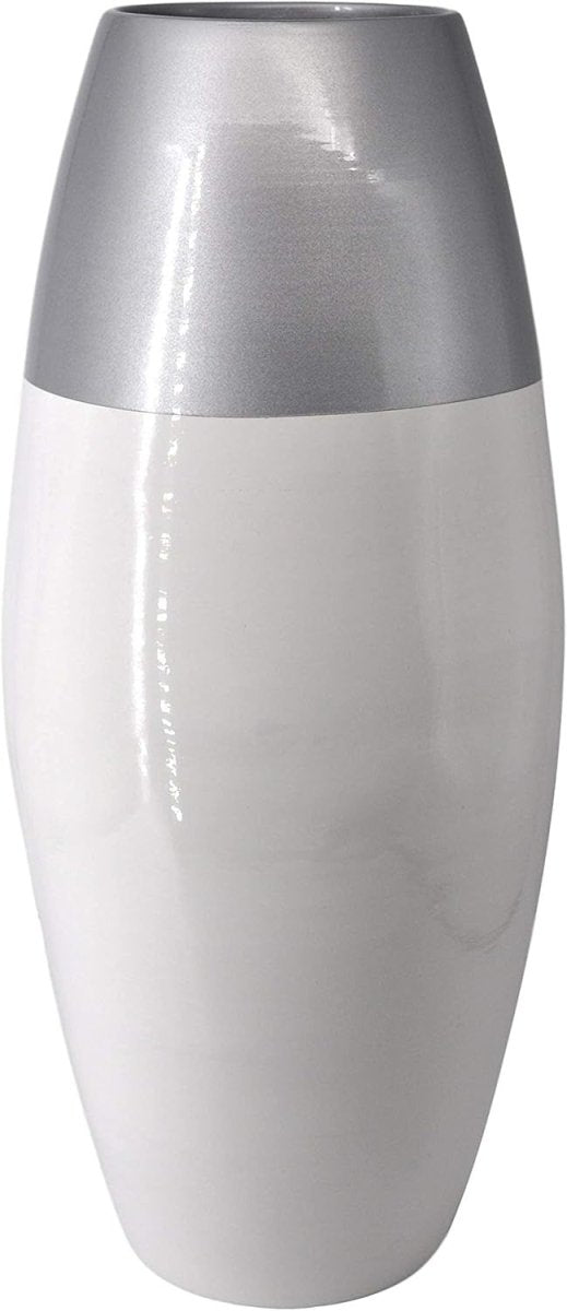 Tall White Bamboo Floor Vase 45cm Modern Silver Accent Home Décor - Kwikley