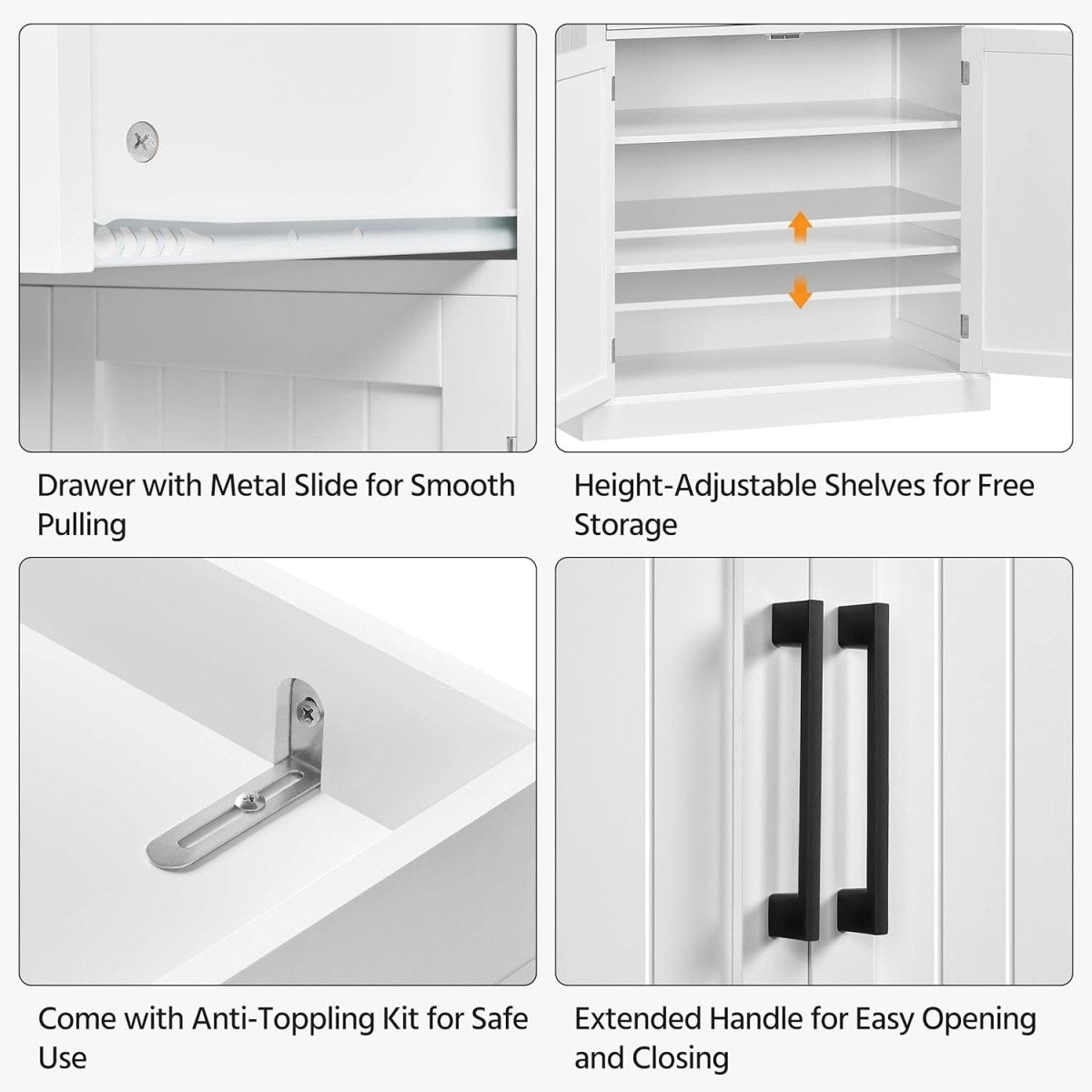 Tall White Kitchen Pantry Cupboard Storage Cabinet with Drawer & Shelves - Kwikley