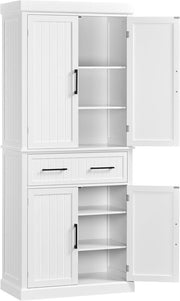 Tall White Kitchen Pantry Cupboard Storage Cabinet with Drawer & Shelves - Kwikley