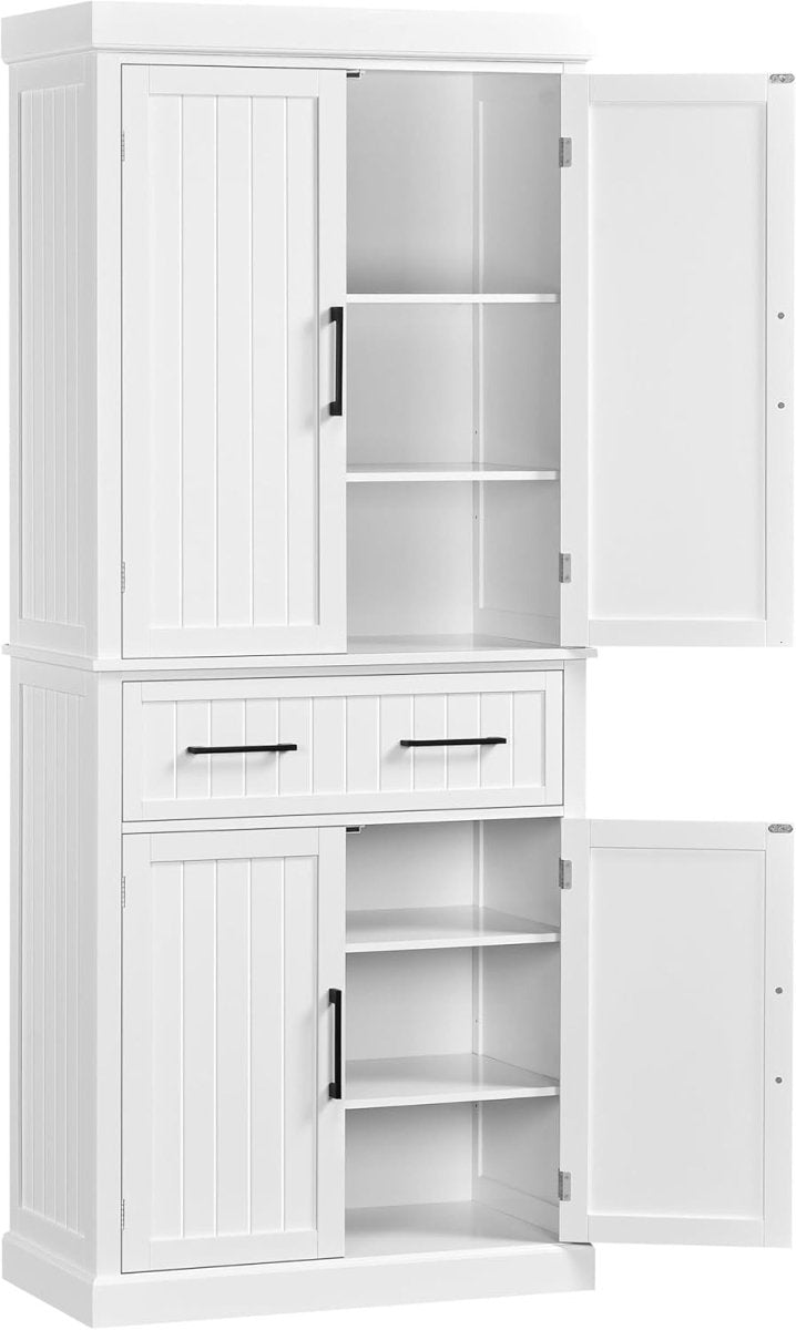 Tall White Kitchen Pantry Cupboard Storage Cabinet with Drawer & Shelves - Kwikley