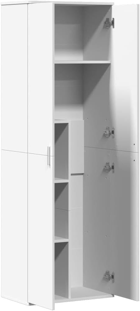 Tall White Storage Cabinet with Shelves – Modern 60x35x180cm Highboard - Kwikley