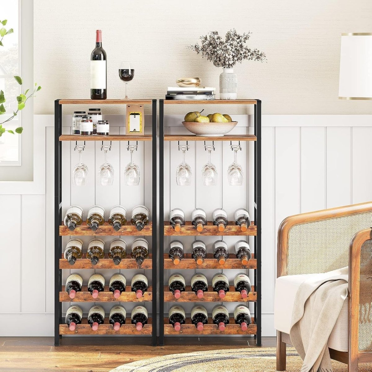 Tall Wine Rack Cabinet 16 Bottle Storage Shelf with Glass Holder & Display Top - Kwikley