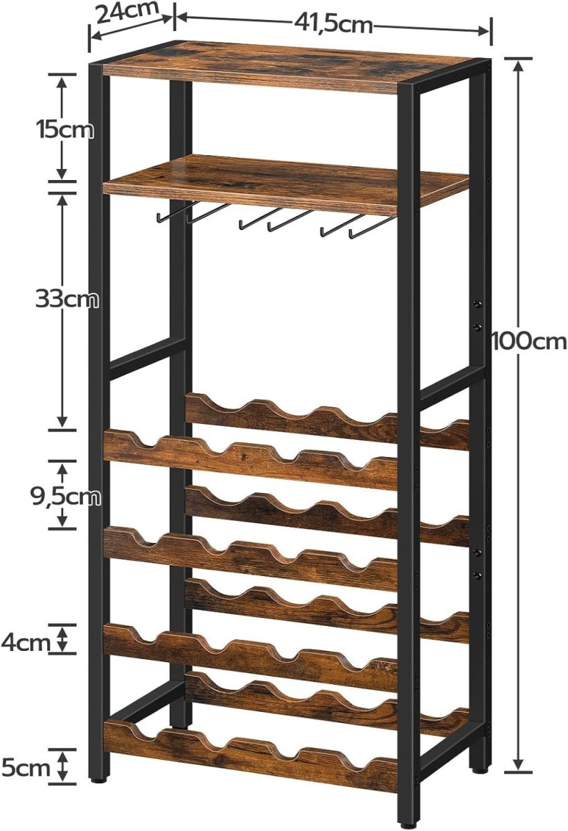 Tall Wine Rack Cabinet 16 Bottle Storage Shelf with Glass Holder & Display Top - Kwikley