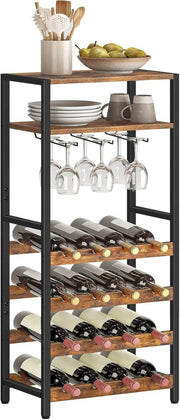Tall Wine Rack Cabinet 16 Bottle Storage Shelf with Glass Holder & Display Top - Kwikley