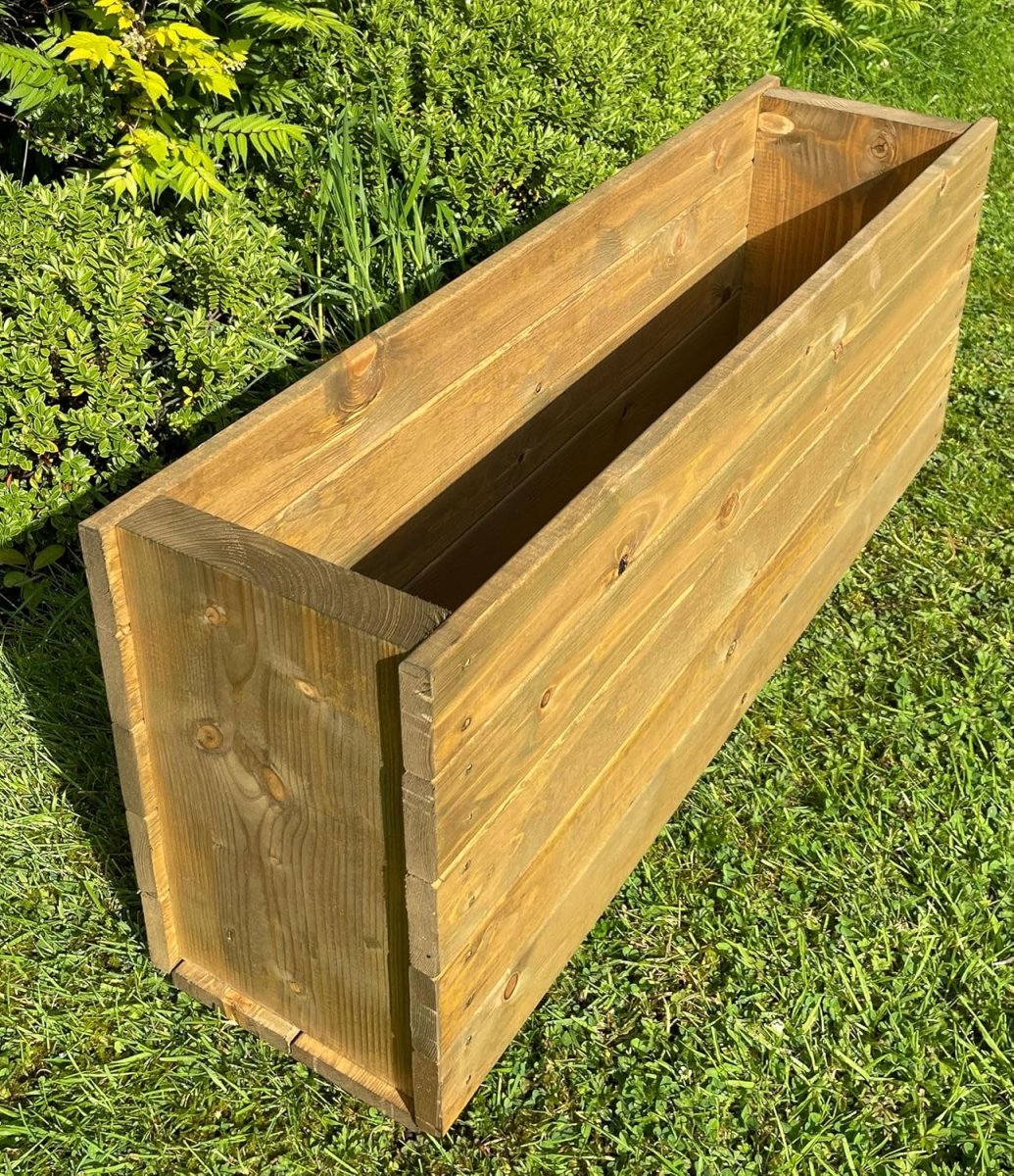 Tall Wooden Garden Planter 90cm Outdoor Trough Plant Box - Kwikley