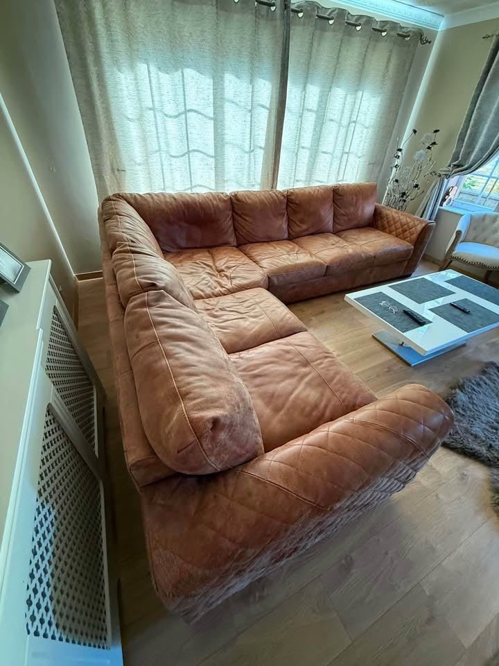 Tan Extra Large Leather Corner Sofa (PTP) - Kwikley