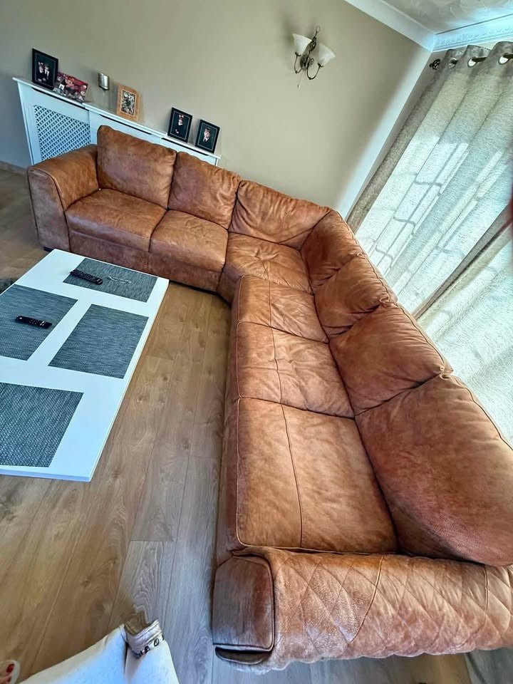 Tan Extra Large Leather Corner Sofa (PTP) - Kwikley