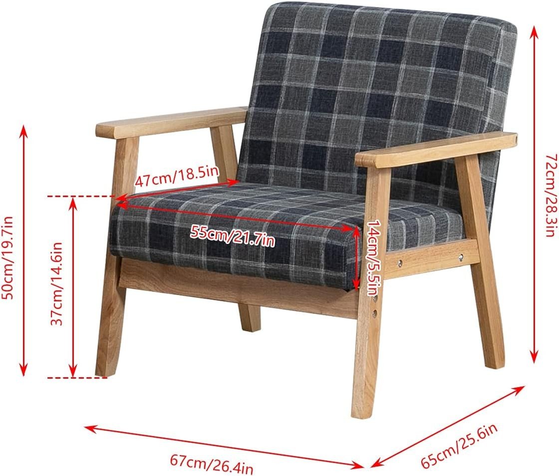 Tartan Grey Fabric Accent Armchair Wood Frame Lounge Chair - Kwikley