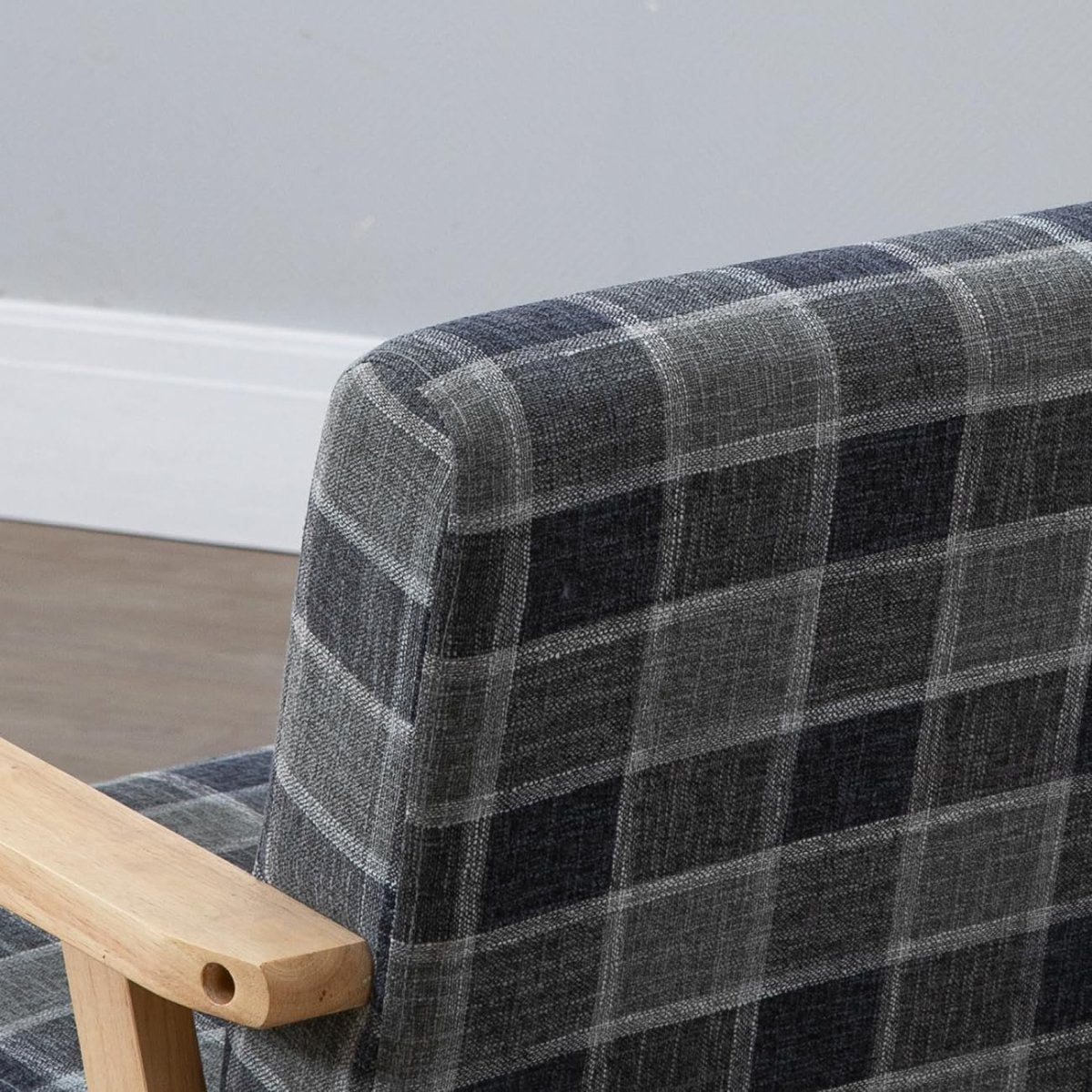 Tartan Grey Fabric Accent Armchair Wood Frame Lounge Chair - Kwikley