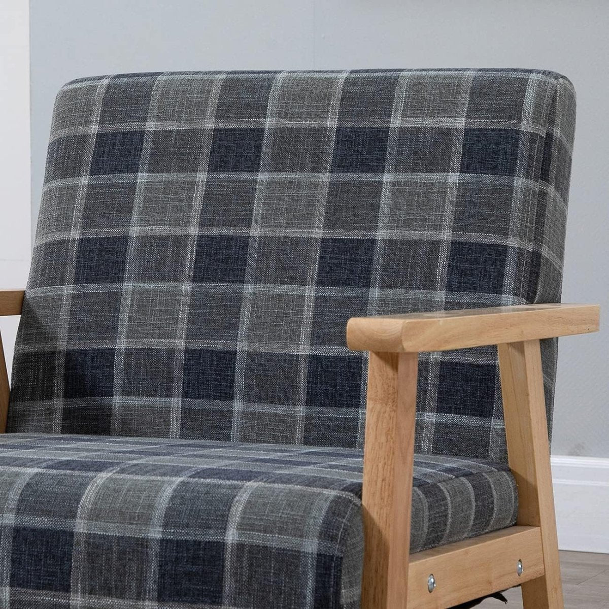Tartan Grey Fabric Accent Armchair Wood Frame Lounge Chair - Kwikley