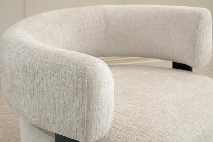 Taupe Chenille Accent Chair Curved Back Black Wood Frame Luxury - Kwikley