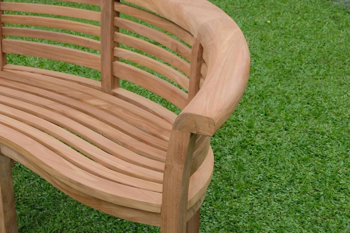 Teak Banana Garden Bench Extra Thick 3 Seater Outdoor w Green Cushion - Kwikley