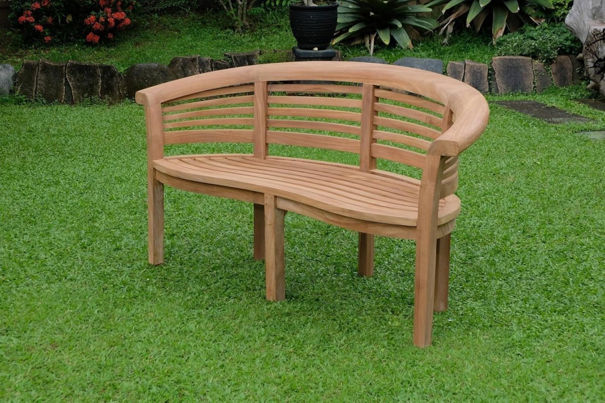 Teak Banana Garden Bench Extra Thick 3 Seater Outdoor w Green Cushion - Kwikley