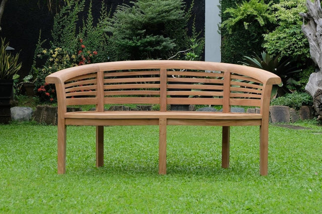 Teak Banana Garden Bench Extra Thick 3 Seater Outdoor w Green Cushion