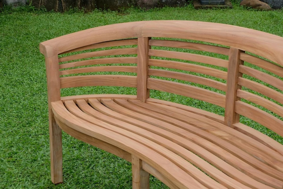 Teak Banana Garden Bench Vertical Slats Extra Thick w Cream Cushion - Kwikley