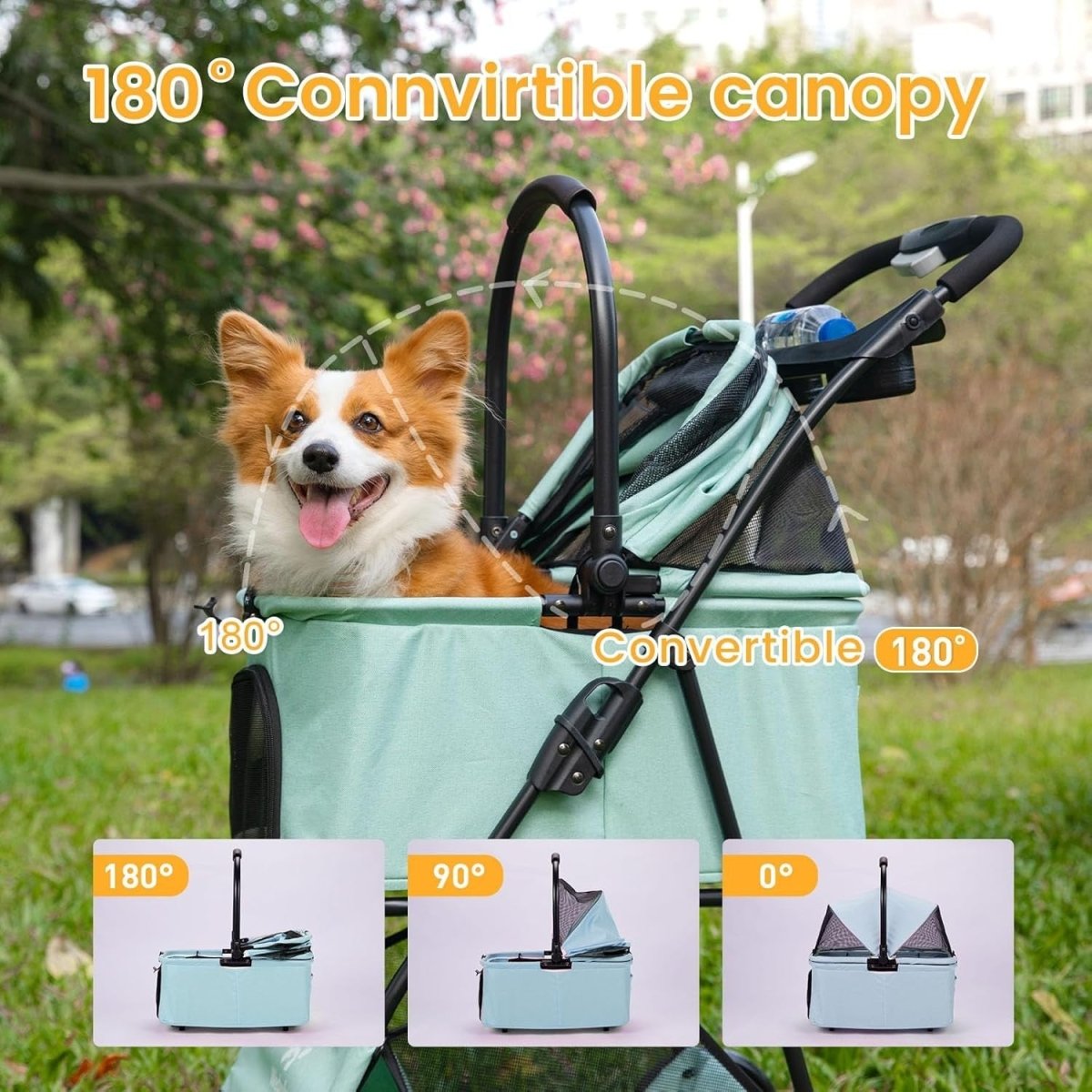 Teal Blue 2 in 1 Dog Stroller Foldable Pet Pushchair Jogger for Small Dogs - Kwikley