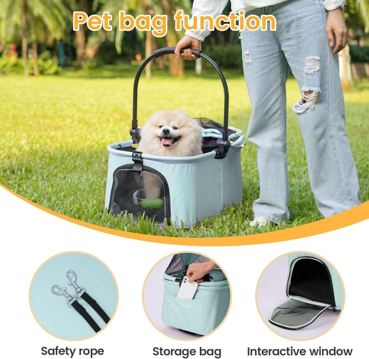Teal Blue 2 in 1 Dog Stroller Foldable Pet Pushchair Jogger for Small Dogs - Kwikley