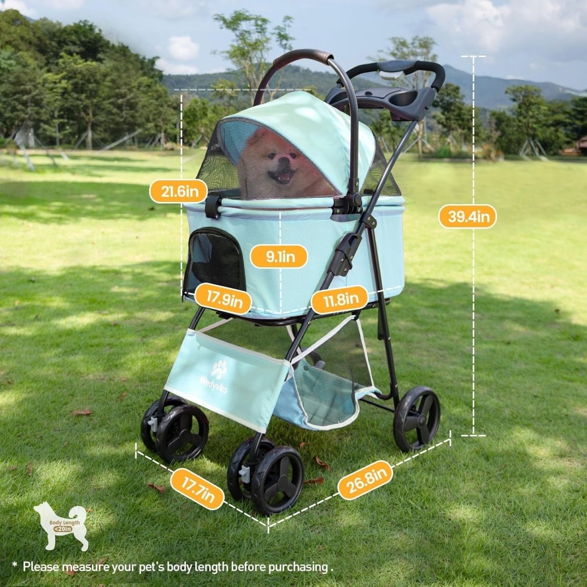 Teal Blue 2 in 1 Dog Stroller Foldable Pet Pushchair Jogger for Small Dogs - Kwikley