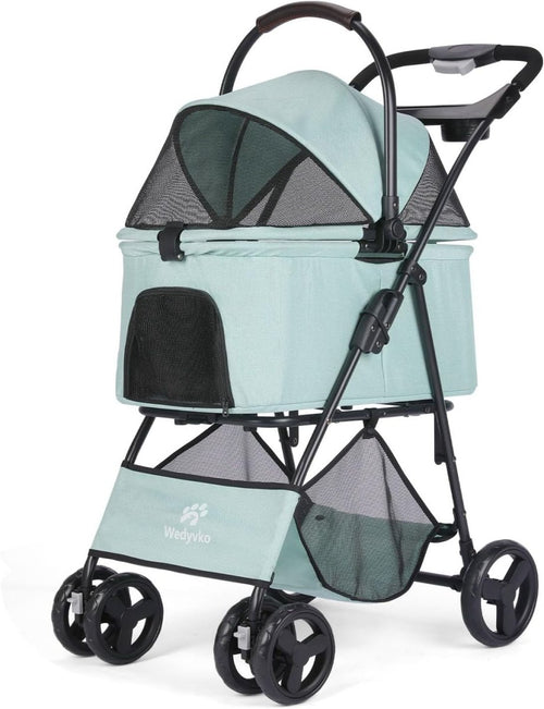 Teal Blue 2 in 1 Dog Stroller Foldable Pet Pushchair Jogger for Small Dogs - Kwikley