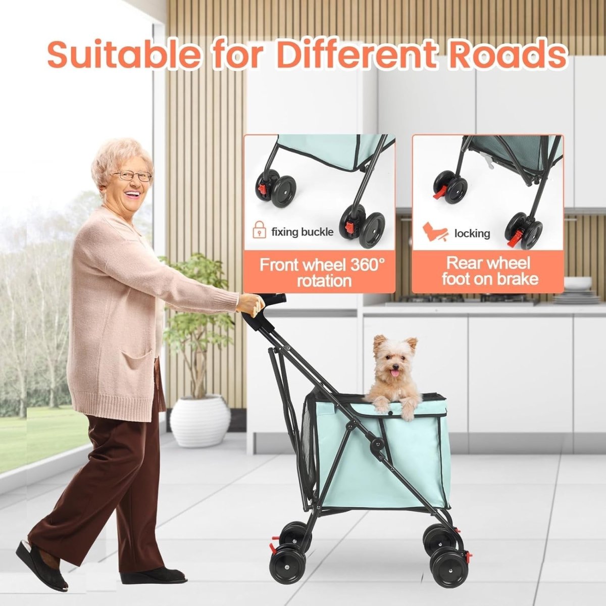 Teal Blue Foldable Pet Stroller Utility Cart 60lb Heavy Duty Wagon - Kwikley