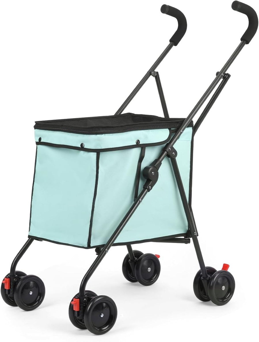 Teal Blue Foldable Pet Stroller Utility Cart 60lb Heavy Duty Wagon - Kwikley