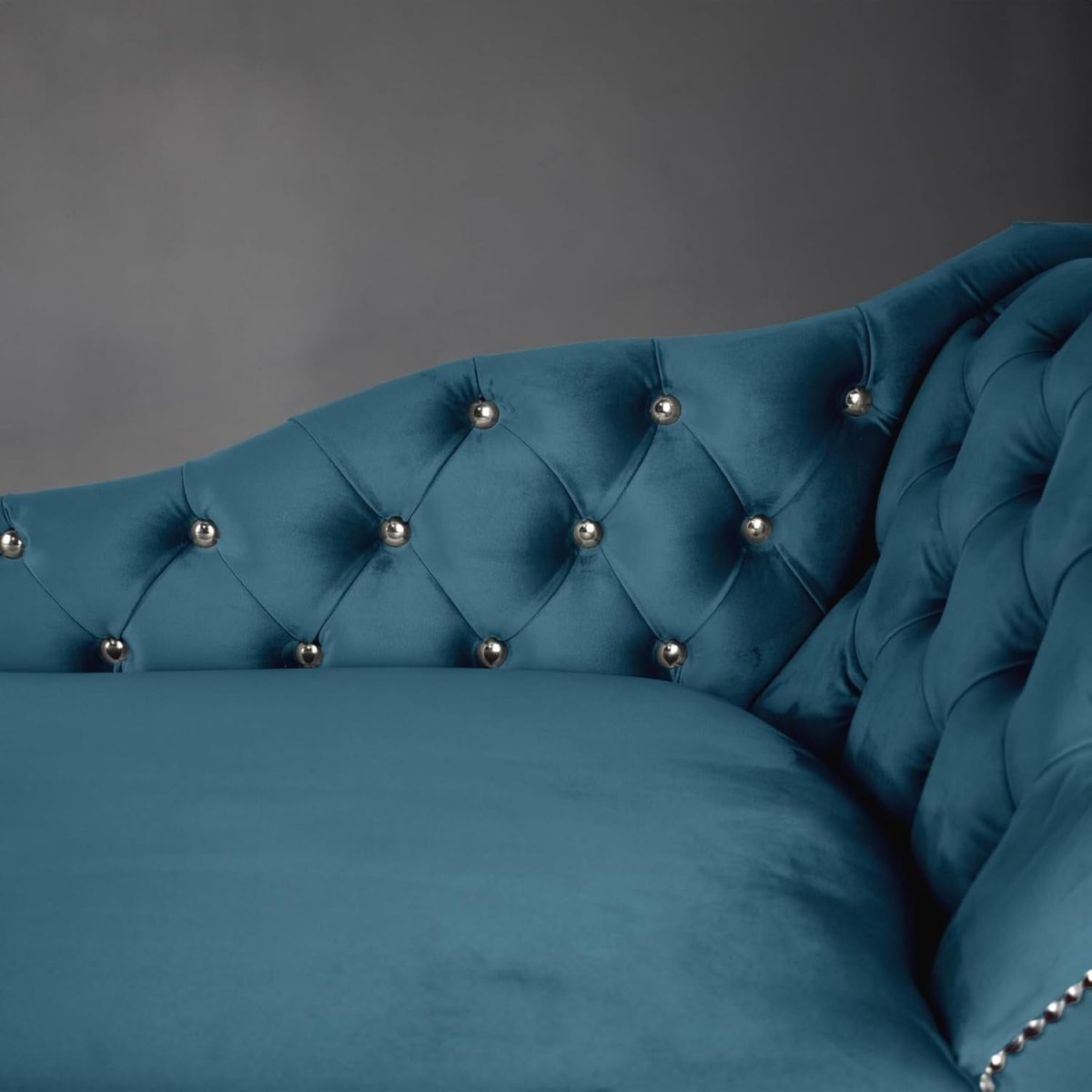 Teal Velvet Chaise Lounge Sofa | Tufted Right-Hand Accent Chair UK Made - Kwikley