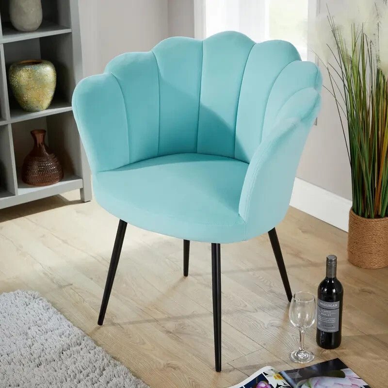Teal Velvet Scallop Accent Chair Padded Armchair Compact Modern Seat - Kwikley