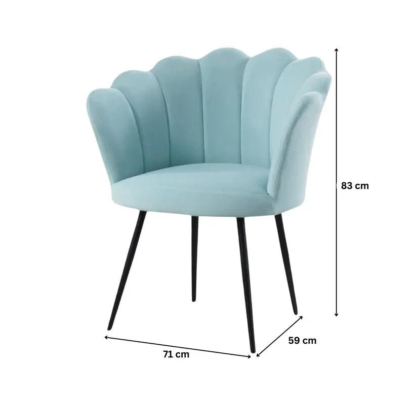 Teal Velvet Scallop Accent Chair Padded Armchair Compact Modern Seat - Kwikley
