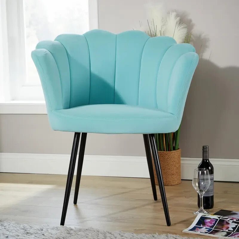 Teal Velvet Scallop Accent Chair Padded Armchair Compact Modern Seat - Kwikley
