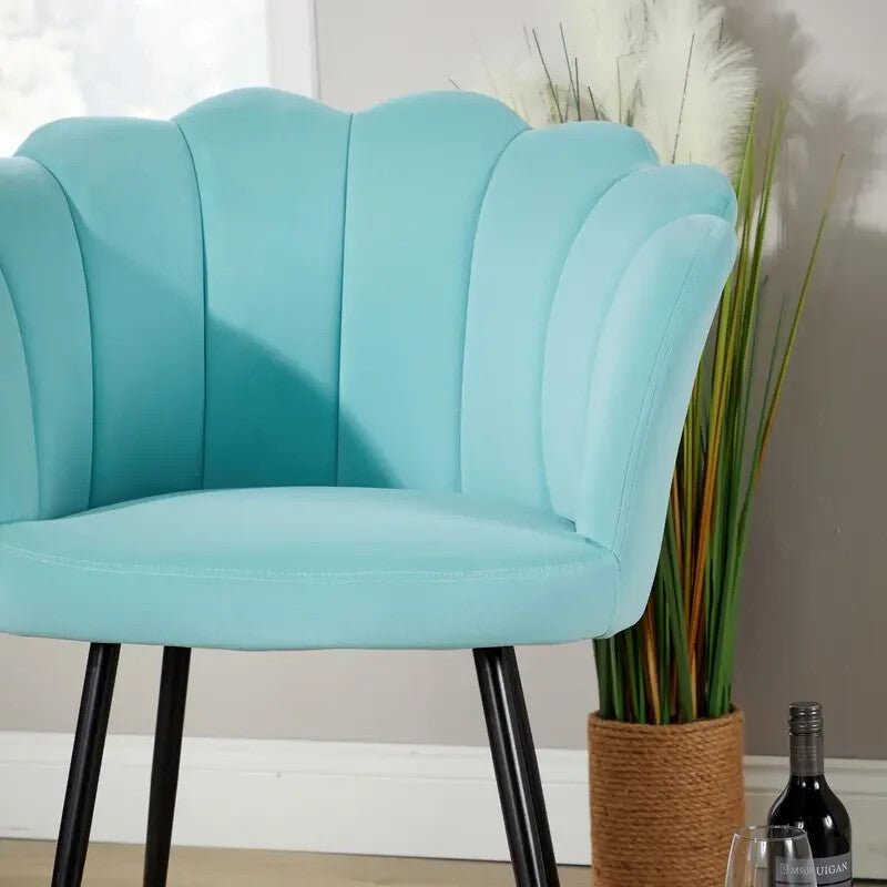Teal Velvet Scallop Accent Chair Padded Armchair Compact Modern Seat - Kwikley