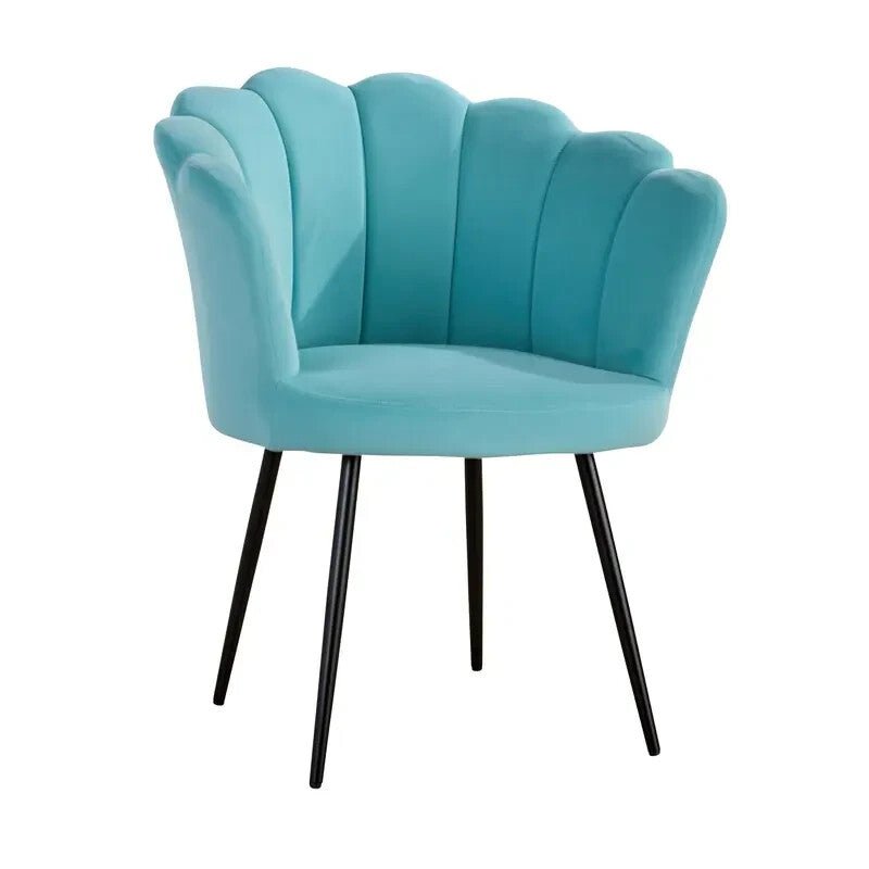 Teal Velvet Scallop Accent Chair Padded Armchair Compact Modern Seat - Kwikley