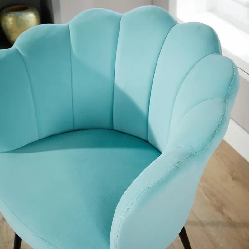 Teal Velvet Scallop Accent Chair Padded Armchair Compact Modern Seat - Kwikley