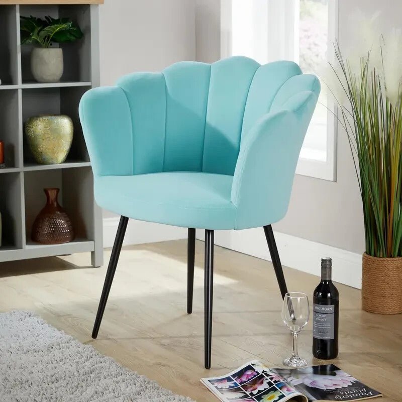Teal Velvet Scallop Accent Chair Padded Armchair Compact Modern Seat - Kwikley