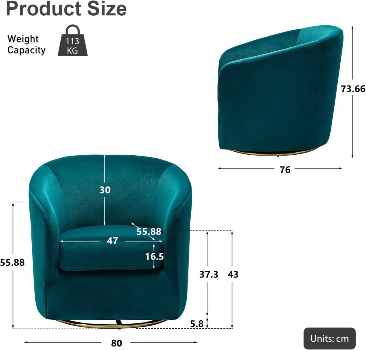 Teal Velvet Swivel Accent Chair with Gold Base – Luxury Barrel Seat - Kwikley