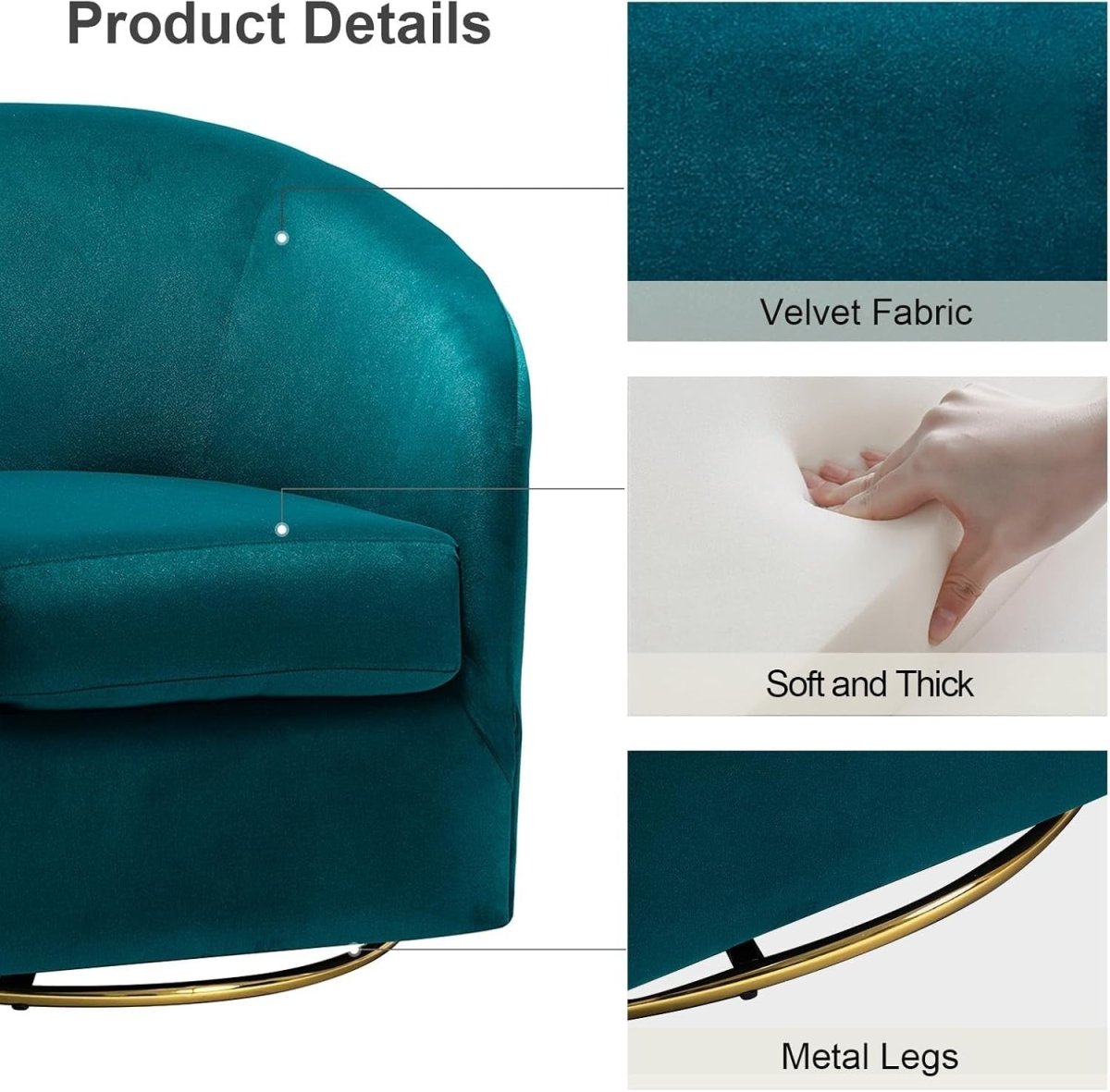 Teal Velvet Swivel Accent Chair with Gold Base – Luxury Barrel Seat - Kwikley