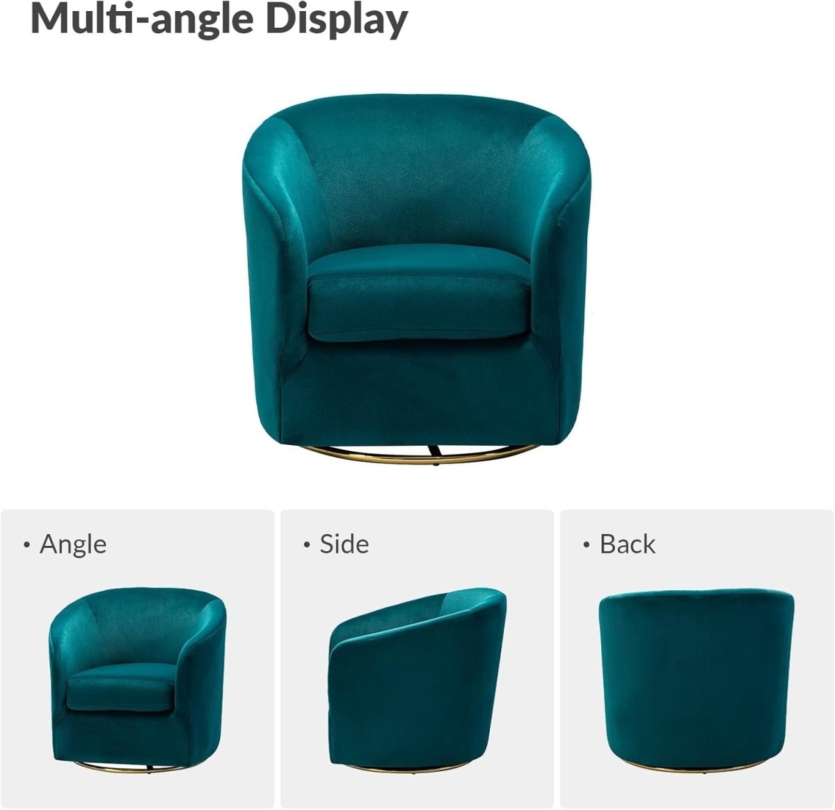 Teal Velvet Swivel Accent Chair with Gold Base – Luxury Barrel Seat - Kwikley
