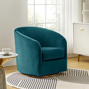 Teal Velvet Swivel Accent Chair with Gold Base – Luxury Barrel Seat - Kwikley