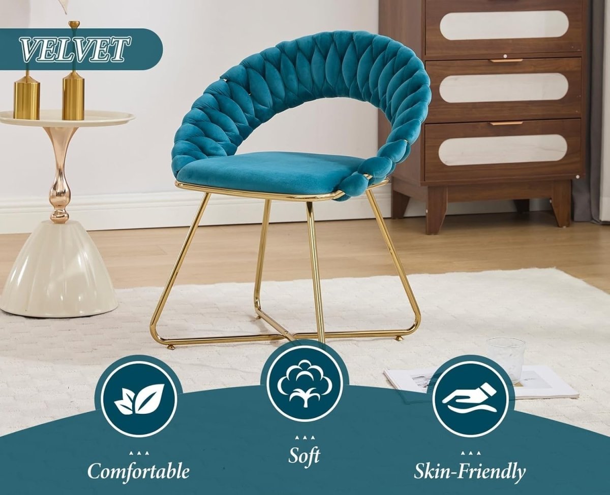 Teal Velvet Tub Chairs Set of 2 – Modern Accent Chairs with Gold Metal Legs - Kwikley